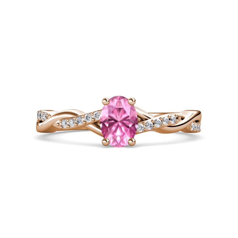 Stacie Desire 1.76 ctw Pink Sapphire Oval Cut (8x6mm) & Natural Diamond Round (1.30mm) Twist Infinity Shank Engagement Ring 