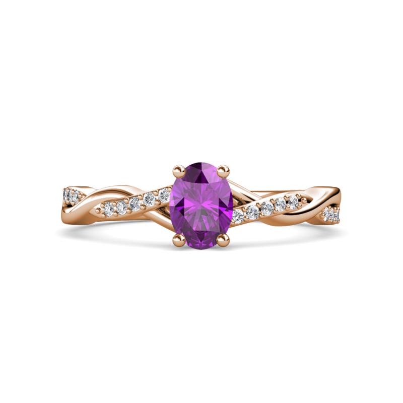 Stacie Desire 1.36 ctw Amethyst Oval Cut (8x6mm) & Natural Diamond Round (1.30mm) Twist Infinity Shank Engagement Ring 