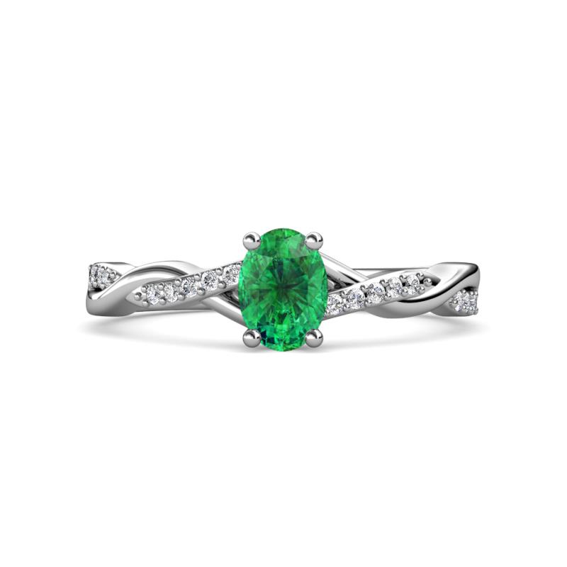 Stacie Desire 1.41 ctw Emerald Oval Cut (8x6mm) & Natural Diamond Round (1.30mm) Twist Infinity Shank Engagement Ring 