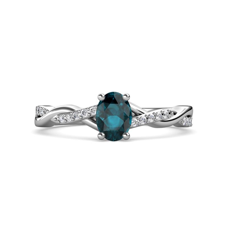 Stacie Desire 1.76 ctw London Blue Topaz Oval Cut (8x6mm) & Natural Diamond Round (1.30mm) Twist Infinity Shank Engagement Ring 