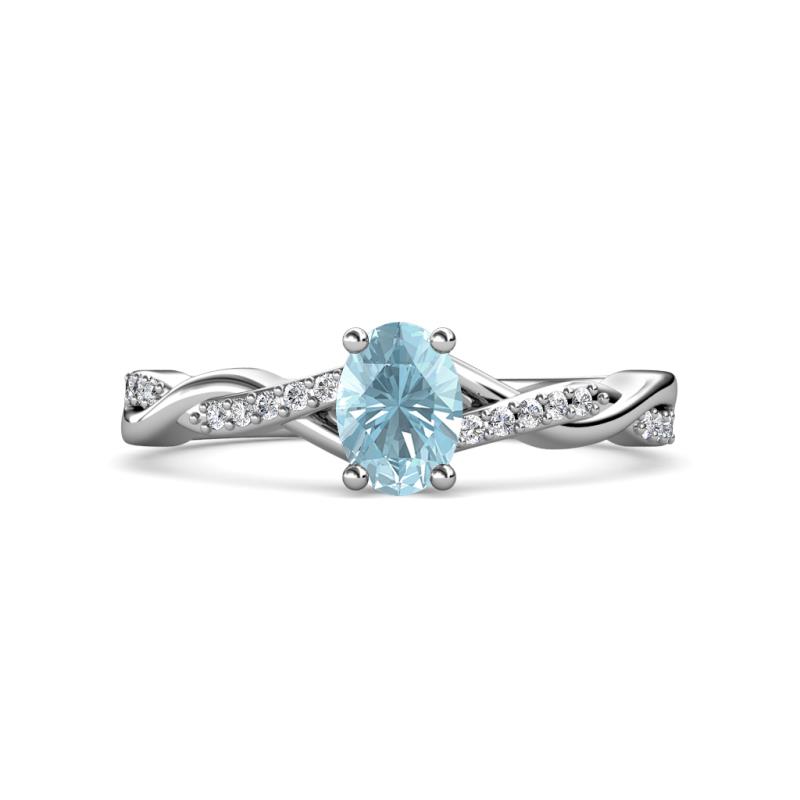 Stacie Desire 1.31 ctw Aquamarine Oval Cut (8x6mm) & Natural Diamond Round (1.30mm) Twist Infinity Shank Engagement Ring 