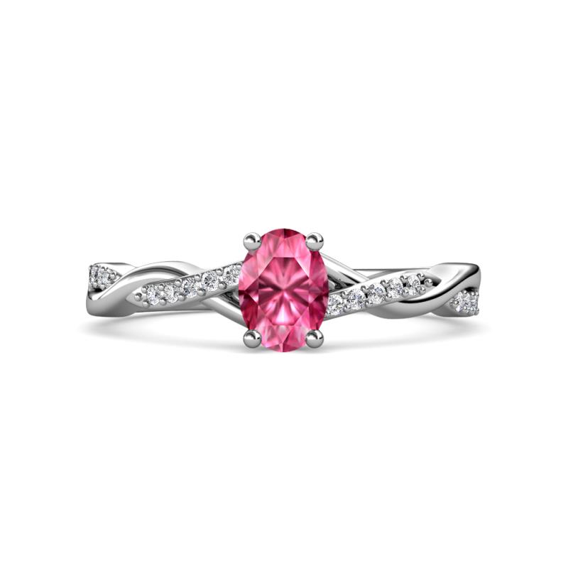 Stacie Desire 1.51 ctw Pink Tourmaline Oval Cut (8x6mm) & Natural Diamond Round (1.30mm) Twist Infinity Shank Engagement Ring 