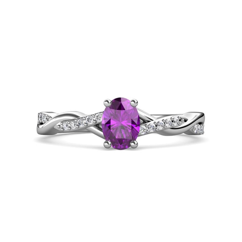 Stacie Desire 1.36 ctw Amethyst Oval Cut (8x6mm) & Natural Diamond Round (1.30mm) Twist Infinity Shank Engagement Ring 