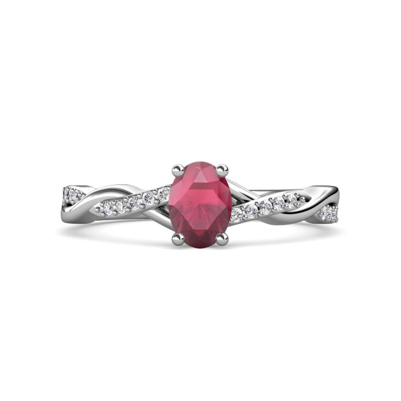 Stacie Desire 1.81 ctw Rhodolite Garnet Oval Cut (8x6mm) & Natural Diamond Round (1.30mm) Twist Infinity Shank Engagement Ring 