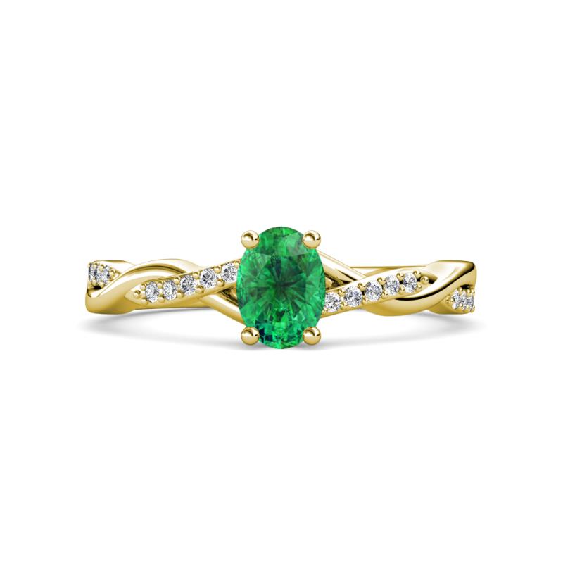 Stacie Desire 1.41 ctw Emerald Oval Cut (8x6mm) & Natural Diamond Round (1.30mm) Twist Infinity Shank Engagement Ring 