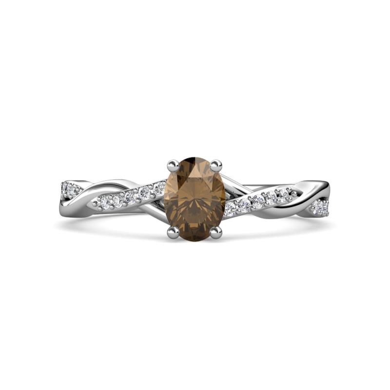 Stacie Desire 1.41 ctw Smoky Quartz Oval Cut (8x6mm) & Natural Diamond Round (1.30mm) Twist Infinity Shank Engagement Ring 