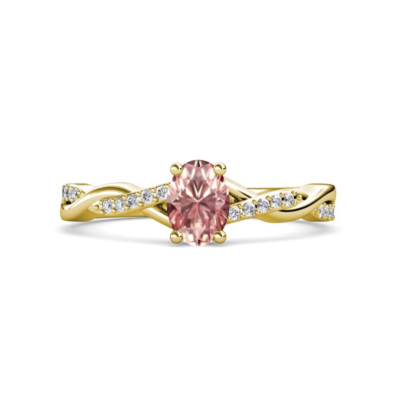 Stacie Desire 1.29 ctw Morganite Oval Cut (8x6mm) & Natural Diamond Round (1.30mm) Twist Infinity Shank Engagement Ring 