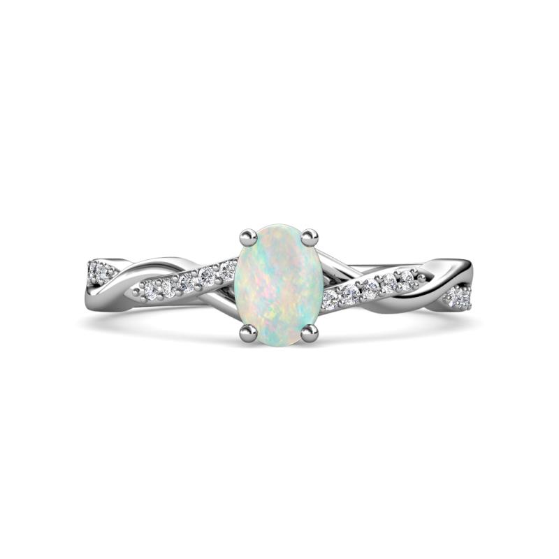 Stacie Desire 0.93 ctw Opal Oval Cut (8x6mm) & Natural Diamond Round (1.30mm) Twist Infinity Shank Engagement Ring 