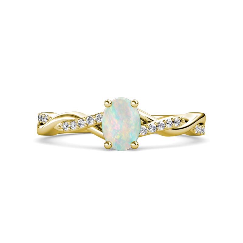 Stacie Desire 0.93 ctw Opal Oval Cut (8x6mm) & Natural Diamond Round (1.30mm) Twist Infinity Shank Engagement Ring 