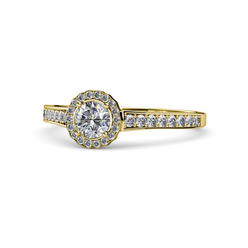 Arael 0.95 ctw IGI Certified Lab Grown Diamond Round (5.80 mm) & Natural Diamond Round (1.20 mm) Halo Engagement Ring  