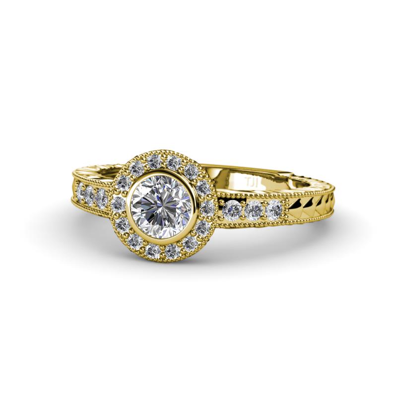 Meir 0.74 ctw IGI Certified Lab Grown Diamond Round (5.00 mm) & Natural Diamond Round (1.40 mm) Halo Engagement Ring  