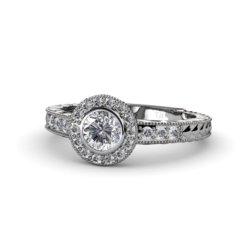 Meir 0.74 ctw IGI Certified Lab Grown Diamond Round (5.00 mm) & Natural Diamond Round (1.40 mm) Halo Engagement Ring  