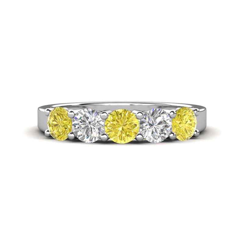 Wenda 1.25 ctw (4.00 mm) Round Yellow Diamond & Lab Grown Diamond Side Gallery 5 Stone Wedding Band 