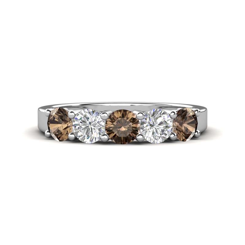 Wenda 1.21 ctw (4.00 mm) Round Smoky Quartz & Natural Diamond Side Gallery 5 Stone Wedding Band 