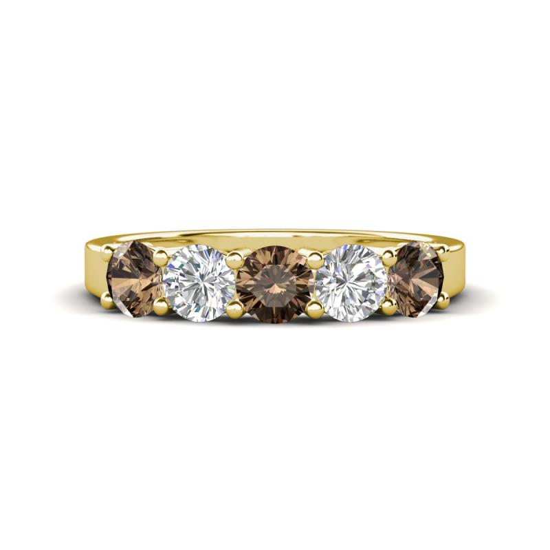 Wenda 1.21 ctw (4.00 mm) Round Smoky Quartz & Natural Diamond Side Gallery 5 Stone Wedding Band 