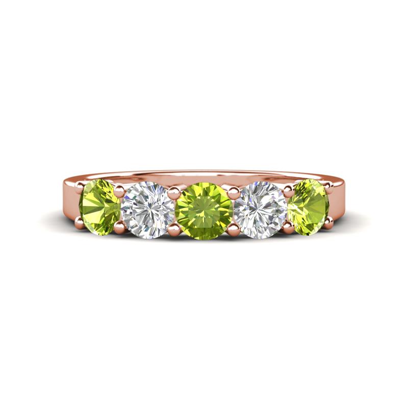 Wenda 1.45 ctw (4.00 mm) Round Peridot & Natural Diamond Side Gallery 5 Stone Wedding Band 