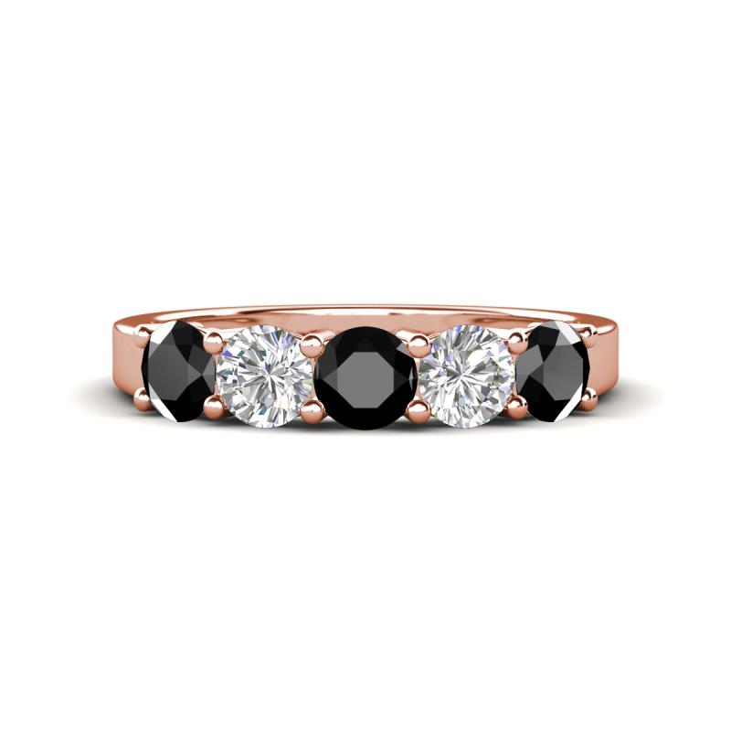 Wenda 1.31 ctw (4.00 mm) Round Black Diamond & Natural Diamond Side Gallery 5 Stone Wedding Band 