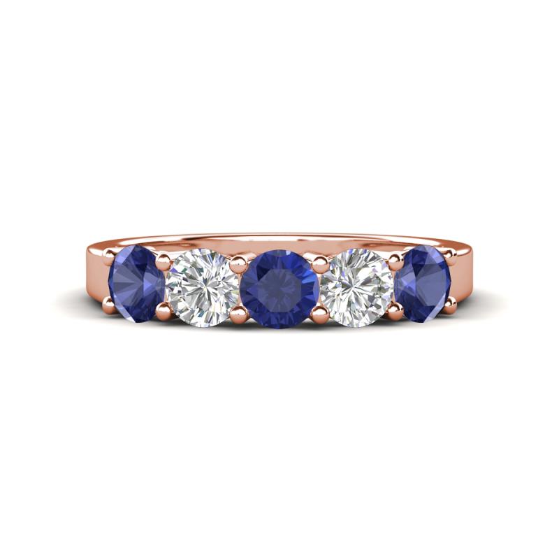 Wenda 1.10 ctw (4.00 mm) Round Iolite & Natural Diamond Side Gallery 5 Stone Wedding Band 