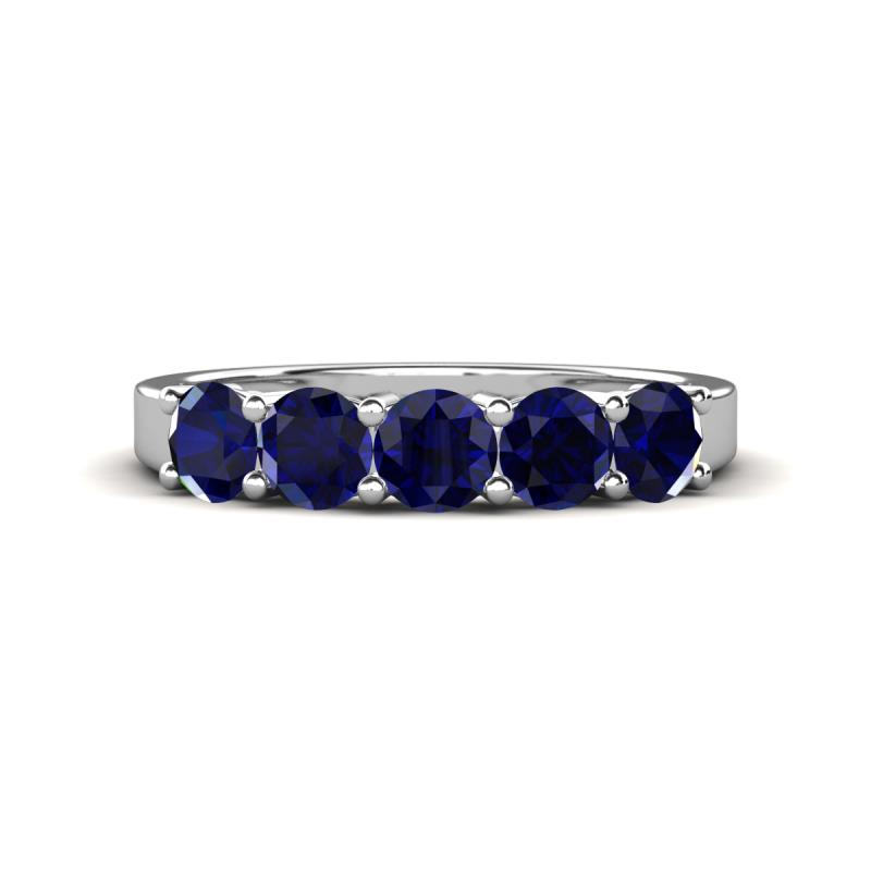 Wenda 1.50 ctw (4.00 mm) Round Blue Sapphire Side Gallery 5 Stone Wedding Band 