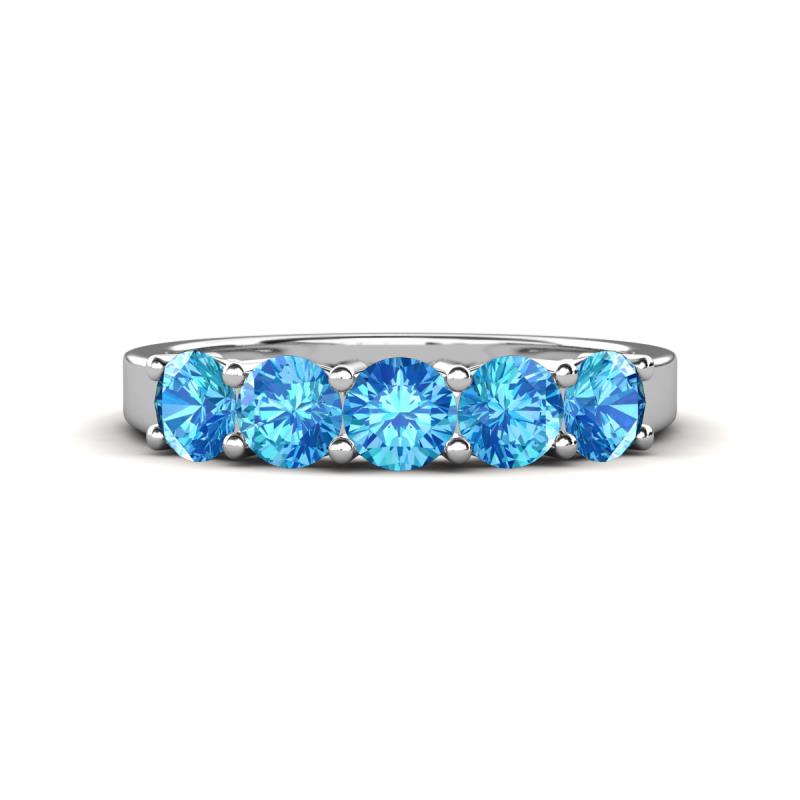 Wenda 1.10 ctw (4.00 mm) Round Blue Topaz Side Gallery 5 Stone Wedding Band 