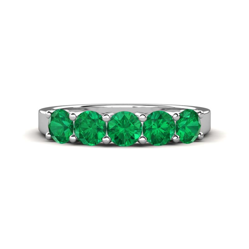 Wendy 1.00 ctw (4.00 mm) Round Emerald Side Gallery 5 Stone Wedding Band 