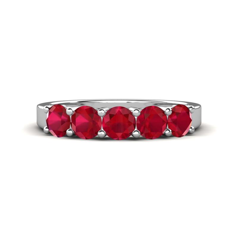 Wenda 1.30 ctw (4.00 mm) Round Ruby Side Gallery 5 Stone Wedding Band 