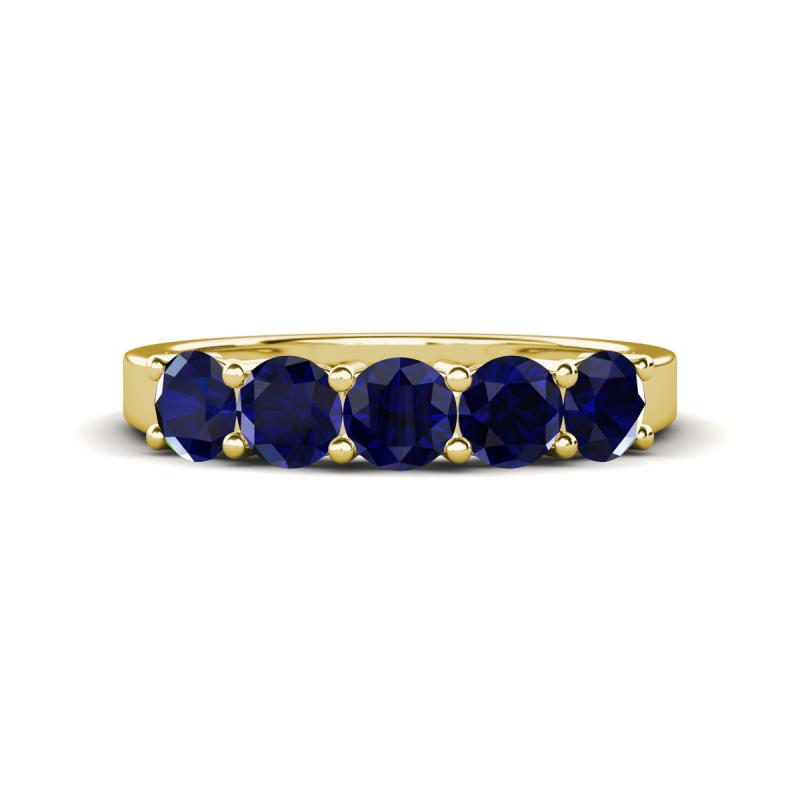 Wendy 1.50 ctw (4.00 mm) Round Blue Sapphire Side Gallery 5 Stone Wedding Band 