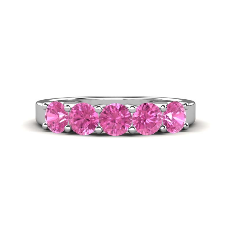 Wendy 1.32 ctw (4.00 mm) Round Pink Sapphire Side Gallery 5 Stone Wedding Band 