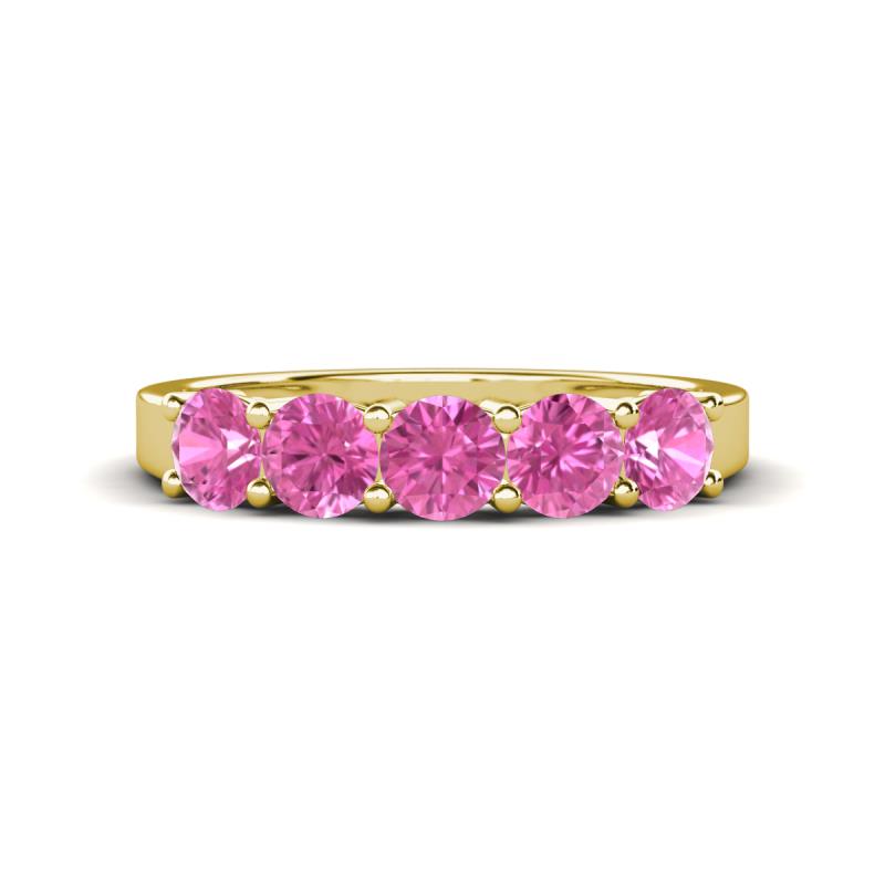 Wenda 1.32 ctw (4.00 mm) Round Pink Sapphire Side Gallery 5 Stone Wedding Band 