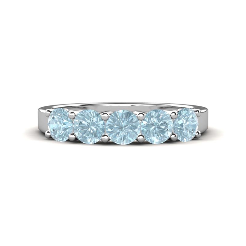 Wendy 1.00 ctw (4.00 mm) Round Aquamarine Side Gallery 5 Stone Wedding Band 