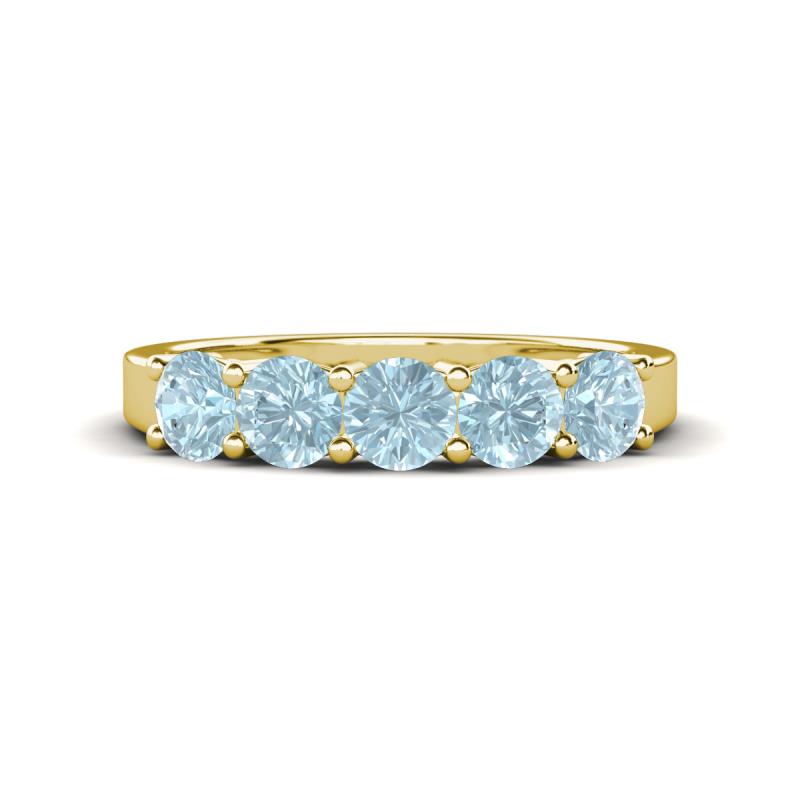 Wendy 1.00 ctw (4.00 mm) Round Aquamarine Side Gallery 5 Stone Wedding Band 