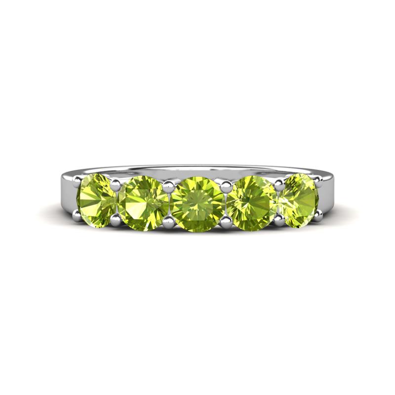 Wendy 1.58 ctw (4.00 mm) Round Peridot Side Gallery 5 Stone Wedding Band 