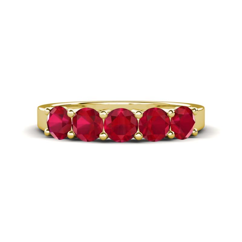 Wendy 1.30 ctw (4.00 mm) Round Ruby Side Gallery 5 Stone Wedding Band 