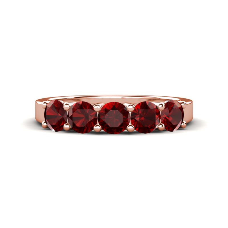 Wendy 1.58 ctw (4.00 mm) Round Red Garnet Side Gallery 5 Stone Wedding Band 