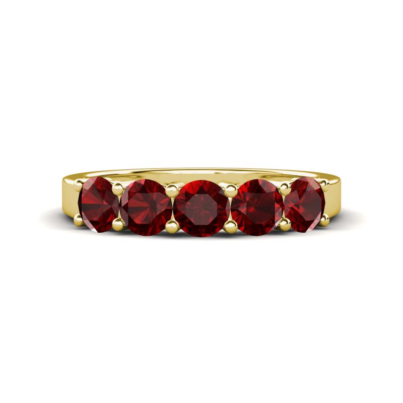 Wendy 1.58 ctw (4.00 mm) Round Red Garnet Side Gallery 5 Stone Wedding Band 