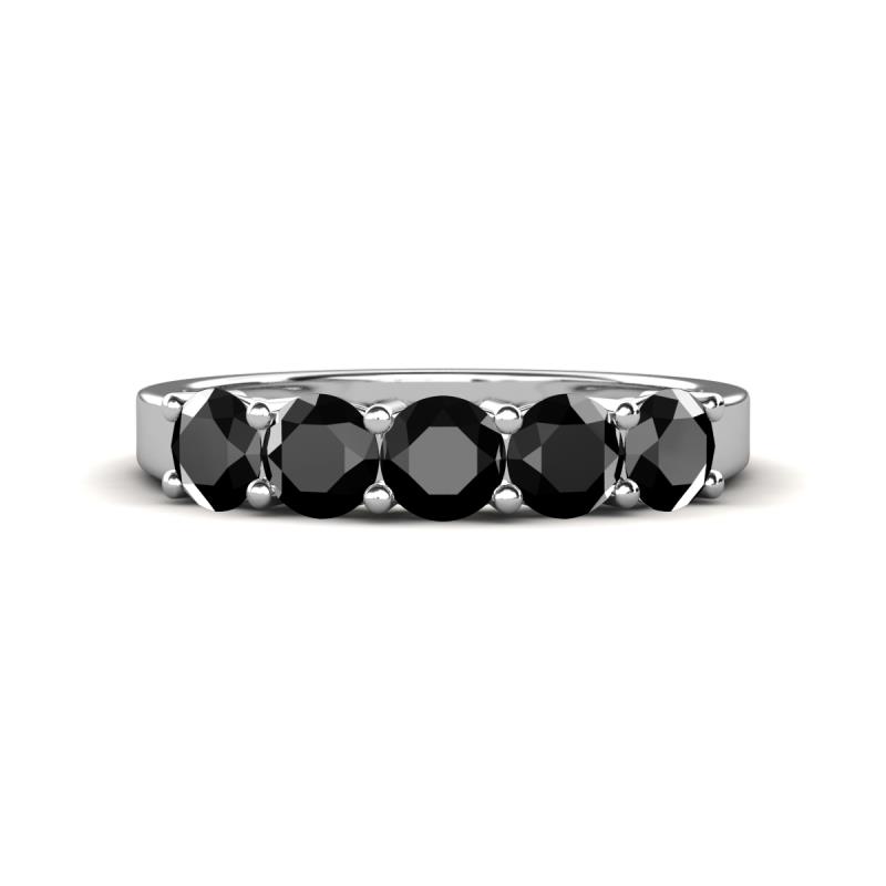 Wenda 1.35 ctw (4.00 mm) Round Black Diamond Side Gallery 5 Stone Wedding Band 