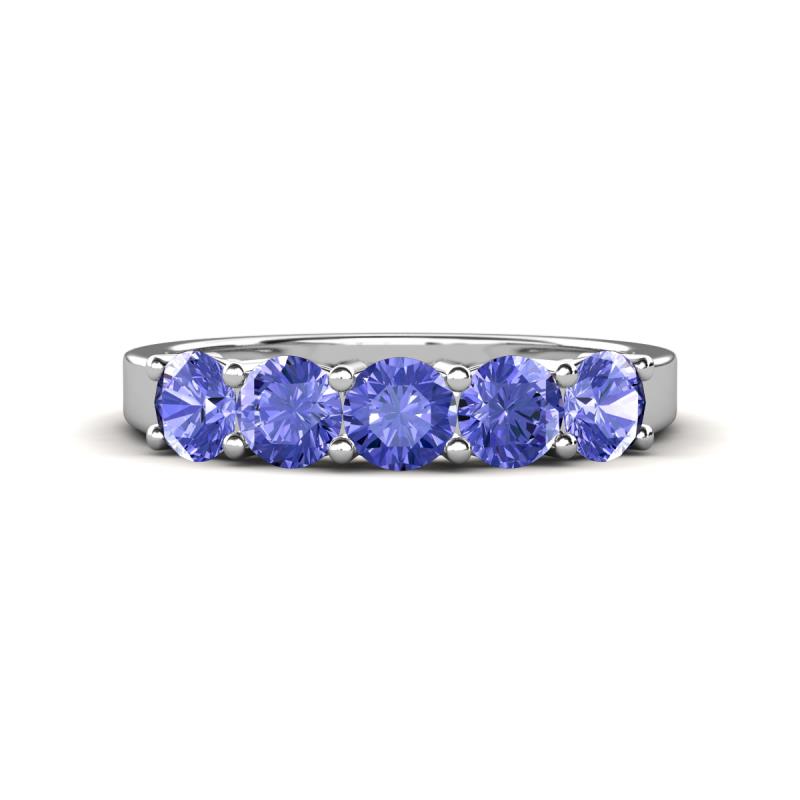 Wenda 1.15 ctw (4.00 mm) Round Tanzanite Side Gallery 5 Stone Wedding Band 