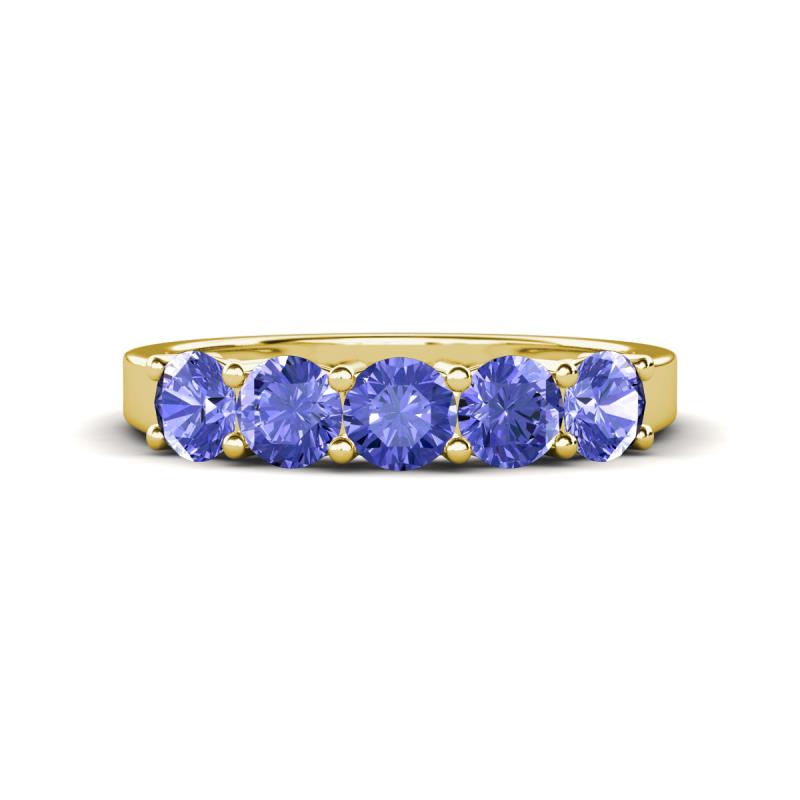 Wendy 1.15 ctw (4.00 mm) Round Tanzanite Side Gallery 5 Stone Wedding Band 