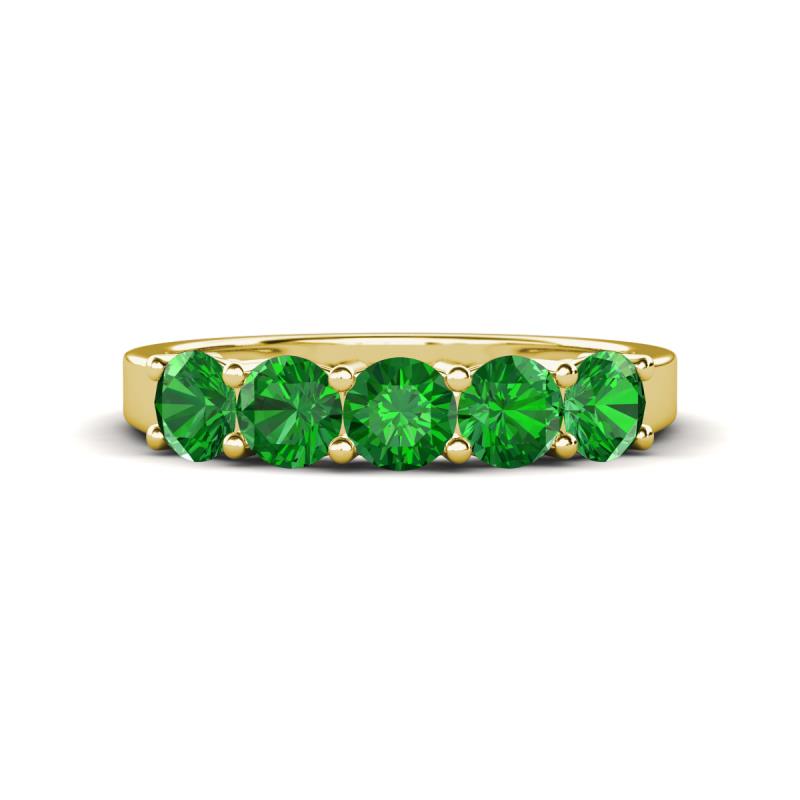 Wendy 1.45 ctw (4.00 mm) Round Green Garnet Side Gallery 5 Stone Wedding Band 