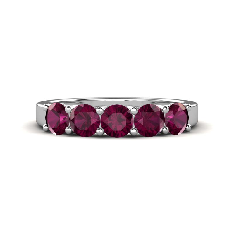 Wenda 1.58 ctw (4.00 mm) Round Rhodolite Garnet Side Gallery 5 Stone Wedding Band 