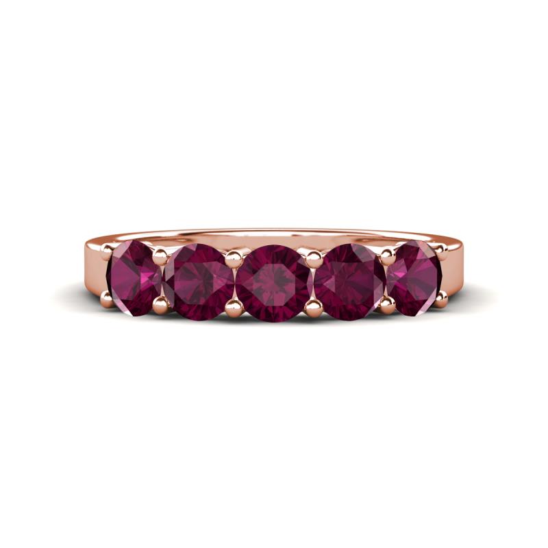 Wenda 1.58 ctw (4.00 mm) Round Rhodolite Garnet Side Gallery 5 Stone Wedding Band 