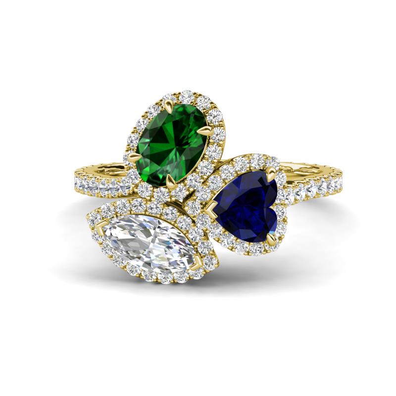 14K White Gold Lab Grown Diamond & Created Emerald Oval Ring 14K White Gold Lab Grown Diamond & Created Emerald Oval Ring