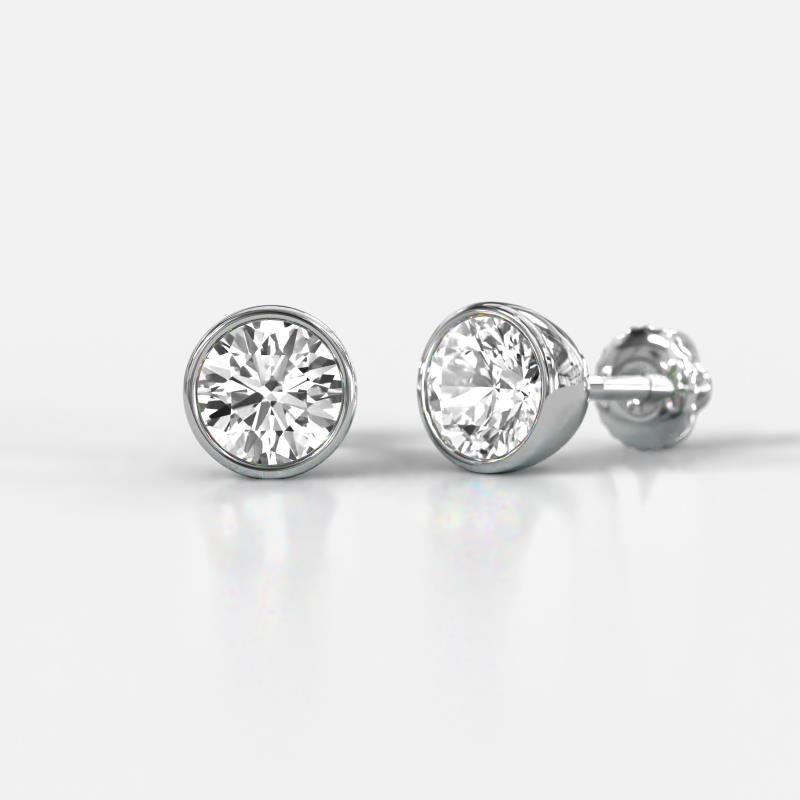 Caryl GIA Certified Natural Round Diamond 1.50 ctw (SI/H) Euro Bezel Set Solitaire Stud Earrings 