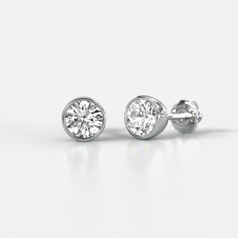 Caryl GIA Certified Natural Round Diamond 1.00 ctw (SI/H) Euro Bezel Set Solitaire Stud Earrings 