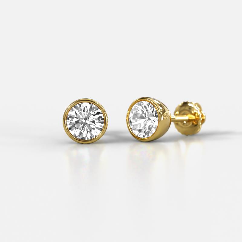 Caryl GIA Certified Natural Round Diamond 1.00 ctw (SI/G) Euro Bezel Set Solitaire Stud Earrings 