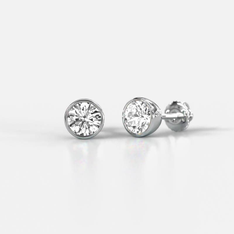 Caryl  Natural Round Diamond 0.70 ctw (SI/G) Euro Bezel Set Solitaire Stud Earrings 