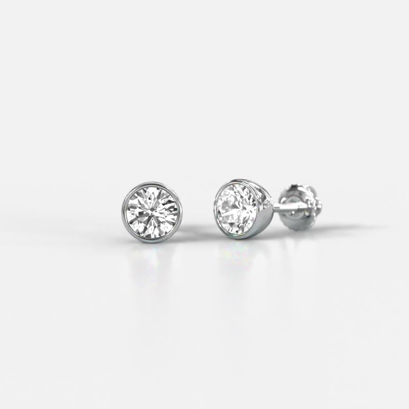 Caryl  Natural Round Diamond 0.50 ctw (SI/G) Euro Bezel Set Solitaire Stud Earrings 