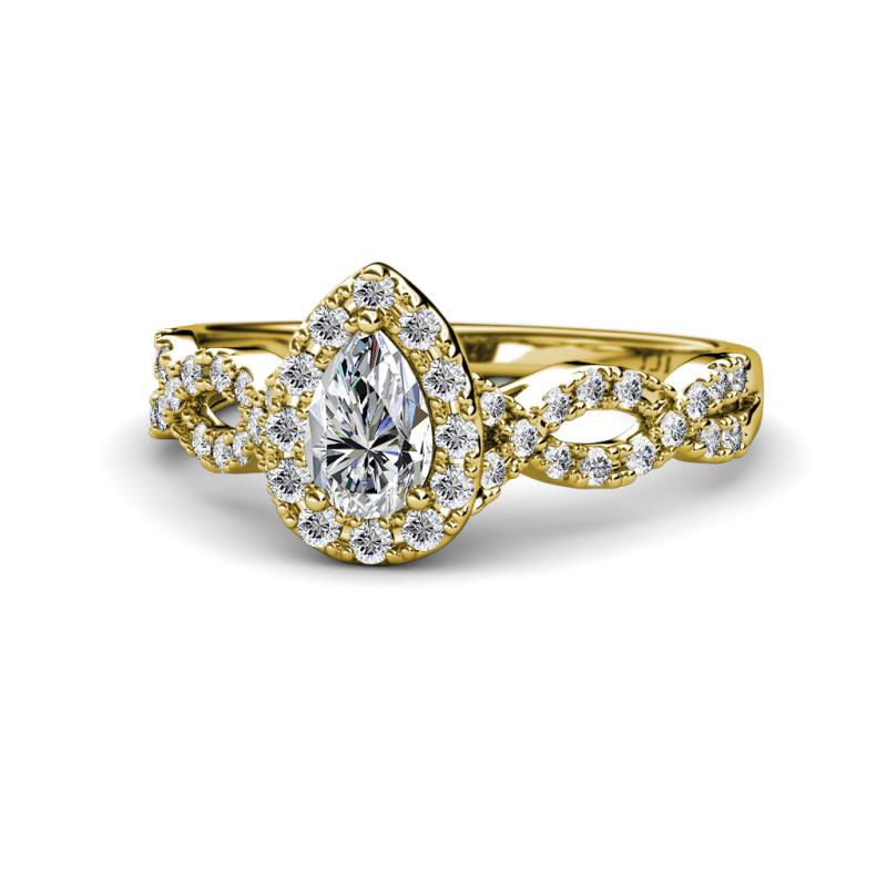 Susan Prima 0.90 ctw IGI Certified Lab Grown Diamond Pear Shape (6x4 mm) & Natural Diamond Round (1.40 mm) Halo Engagement Ring 