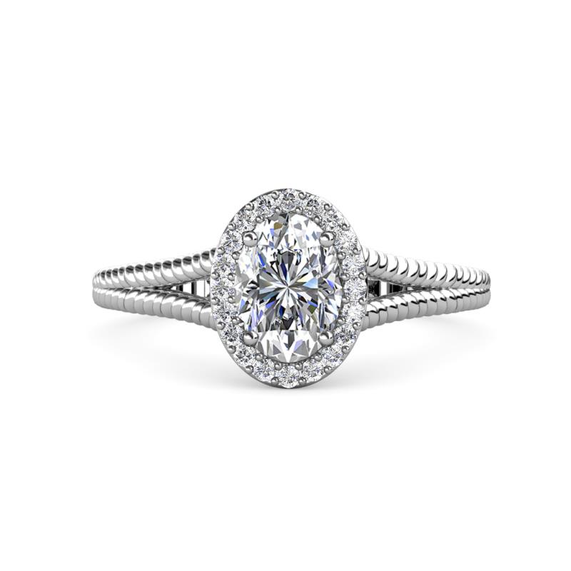 Deborah Desire 1.68 ctw IGI Certified Lab Grown Diamond Oval Cut (8x6 mm) & Natural Diamond Round (1.30 mm) Twist Rope Split Shank Halo Engagement Ring 