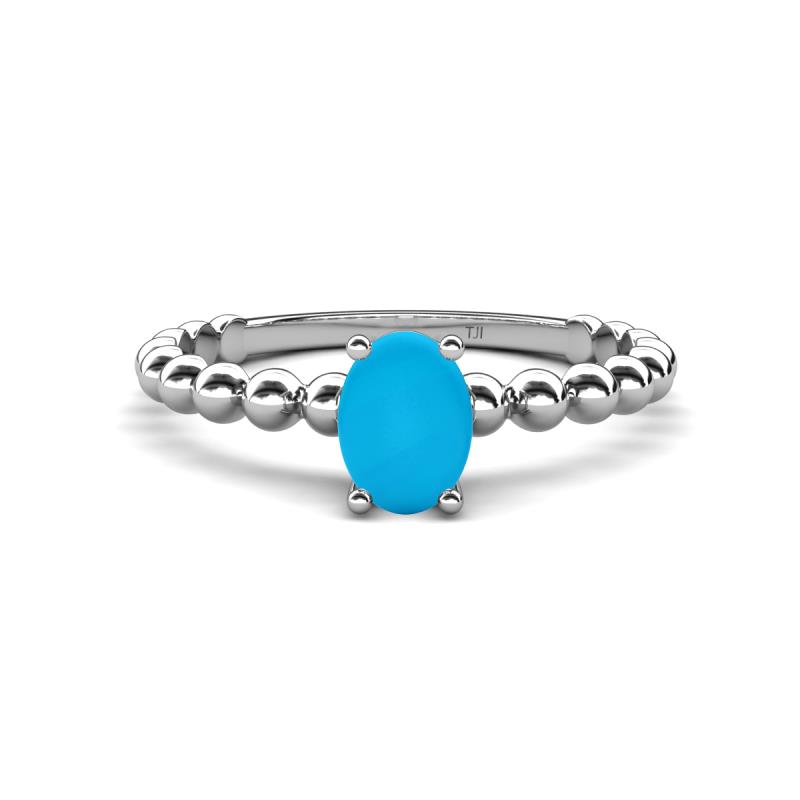 Helen Bold 0.35 ct Turquoise Oval Cut (6x4 mm) Solitaire Promise Ring 